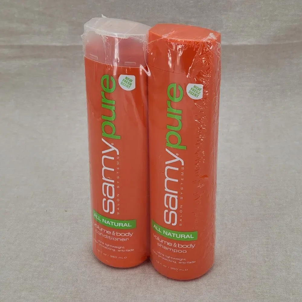 SAMY PURE All Natural VOLUME & BODY Shampoo Conditioner Hair Volumizing 12oz NOS